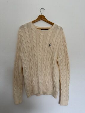 Polo by Ralph Lauren Men’s Cream Cable-Knit Crewneck Sweater